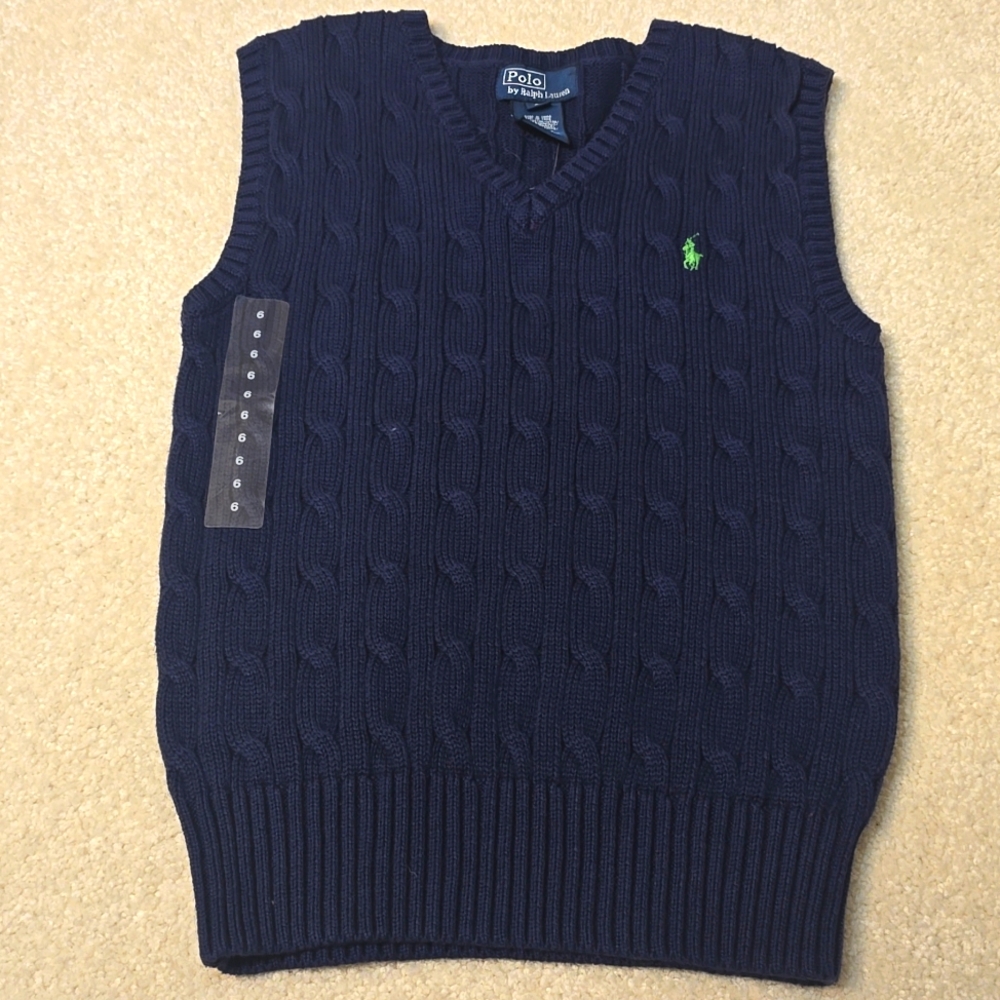 NWT Polo by Ralph Lauren Boys' Size 6 Navy Sweater Vest